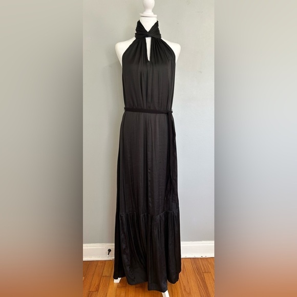 Banana Republic Elegant Black Satin Twisted Halter Maxi Dress 6 Tall - Picture 2 of 8